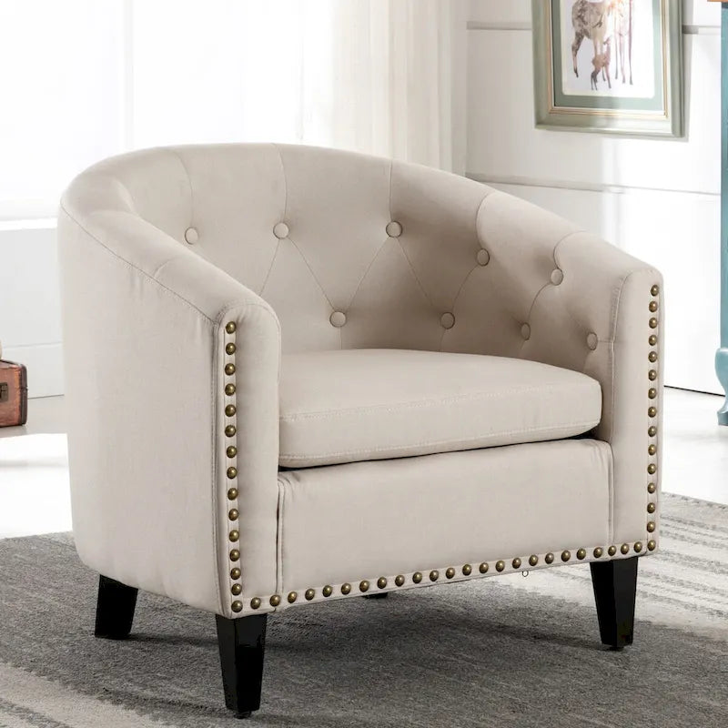 PU Leather Tufted Barrel Chair for Living Room Bedroom