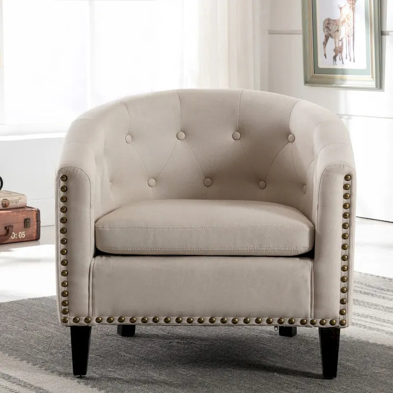 PU Leather Tufted Barrel Chair for Living Room Bedroom