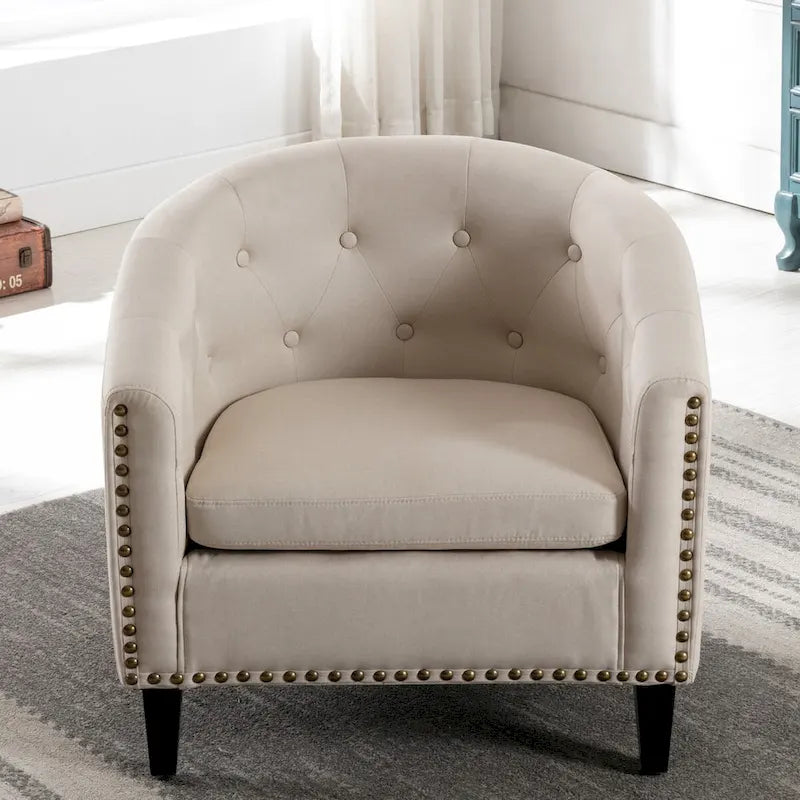 PU Leather Tufted Barrel Chair for Living Room Bedroom