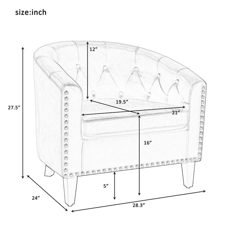 PU Leather Tufted Barrel Chair for Living Room Bedroom