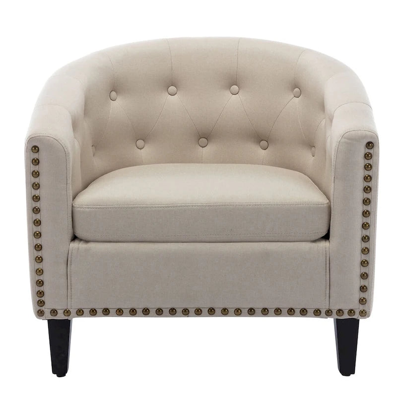 PU Leather Tufted Barrel Chair for Living Room Bedroom