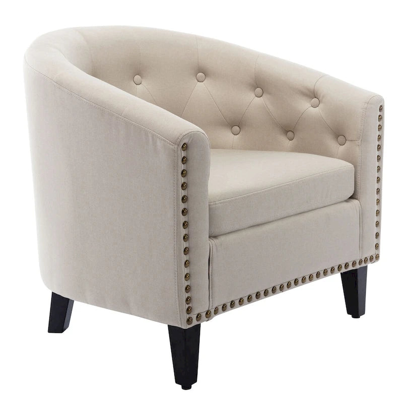 PU Leather Tufted Barrel Chair for Living Room Bedroom