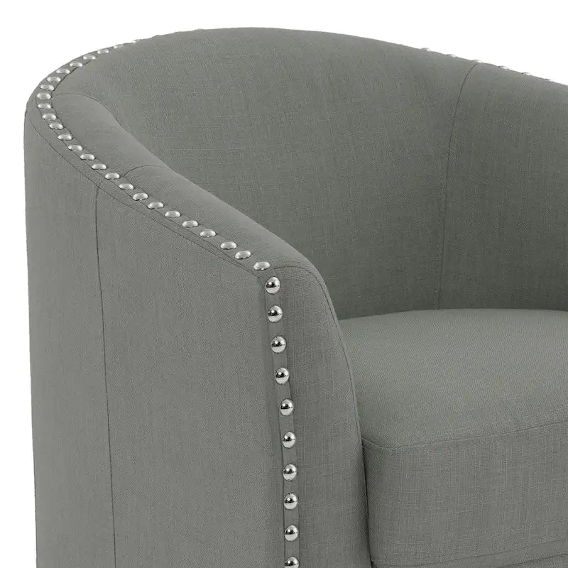 Modern Nailhead Upholstered Linen Swivel Accent Chair